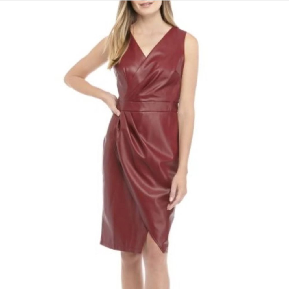 Chetzu Faux Leather Dress Size 14 Side Ruched